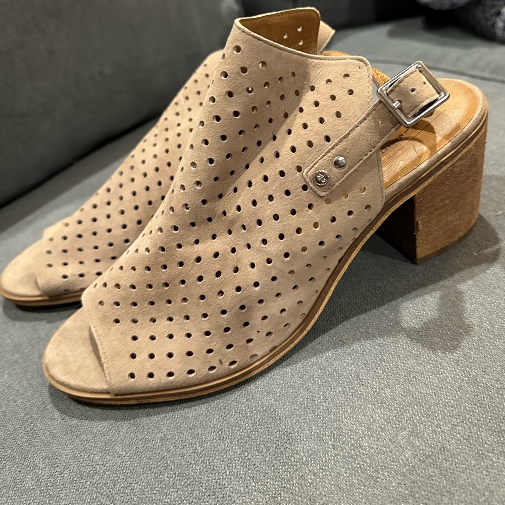 Melrose and Market open toe heels.  Perforated leather Suede shoes. Size 10
